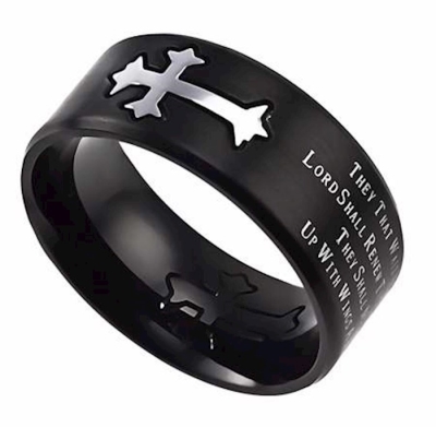 Ring-Black Iron Cross-His Strength (Mens)-Sz 13 | SHOPtheWORD