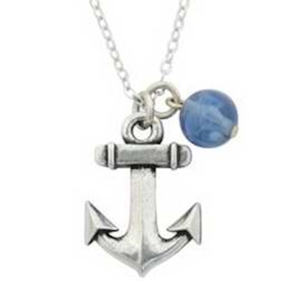 Necklace-Anchor w/Light Blue Bead On 18" Chain (Pewter) | SHOPtheWORD