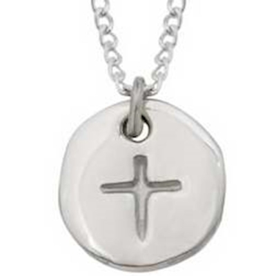 Necklace-Cross Disk/Romans 5:8 On 18" Chain (Sterling Silver) | SHOPtheWORD