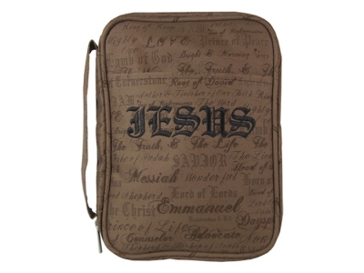 Bible Cover-Canvas-Names Of Jesus-Brown-MED | SHOPtheWORD