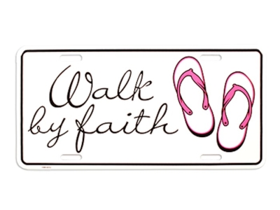 Auto Tag-Walk By Faith-White/Black (6" x 12") | SHOPtheWORD