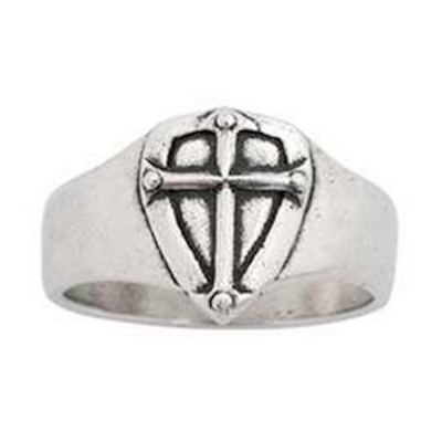Ring-Cross & Shield (Mens) (Pewter)-Medium | SHOPtheWORD