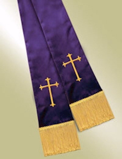 Stole-Pulpit-Empress Satin-Purple w/Latin Cross | SHOPtheWORD