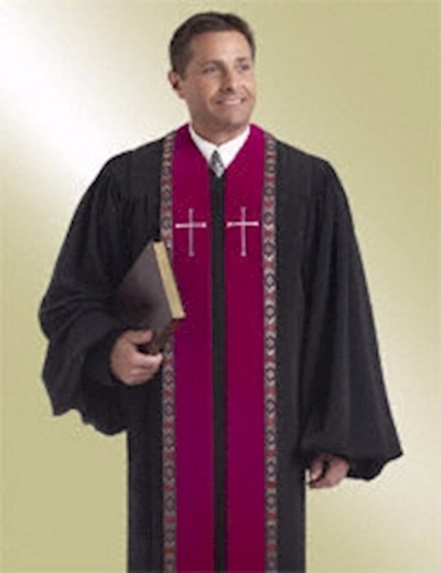 Clergy Robe-RT Wesley-H179/HM522-Black/Burgundy | SHOPtheWORD