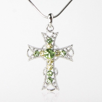 Necklace-Eden Merry-Cross w/Green Crystals (18") | SHOPtheWORD