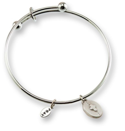 Bracelet-Bangle-Oval Cross Charm (Silvertone) | SHOPtheWORD