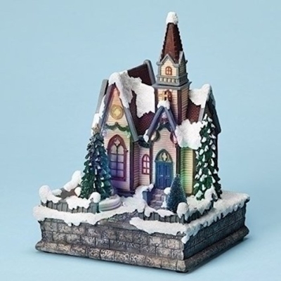 Home Decor-LED Church w/Christmas Tree-Rotation-Musical (10.5") | SHOPtheWORD