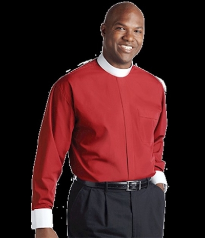 Clerical Shirt-Long Sleeve Banded Collar & French Cuff-17.5x34/35-Red | SHOPtheWORD