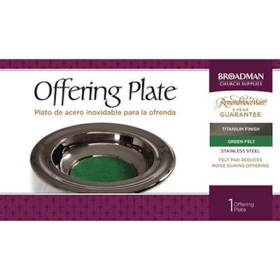 Offering Plate-Titanium-Stainless Steel w/Green Felt-12" | SHOPtheWORD
