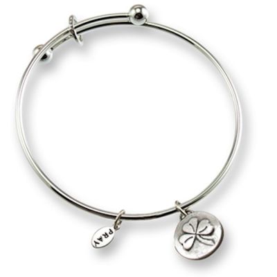 Bracelet-Bangle-Pewter Round Shamrock Charm w/Adjustable Wire-Gift Boxed | SHOPtheWORD