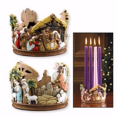 Nativity Advent Wreath Candleholder (5.25" Dia X 3.5" H) | SHOPtheWORD