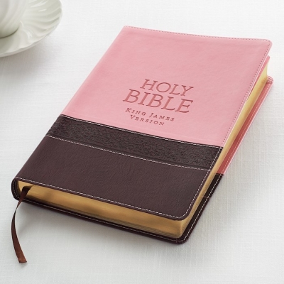KJV Large Print Thinline Bible-Brown/Pink LuxLeather | SHOPtheWORD