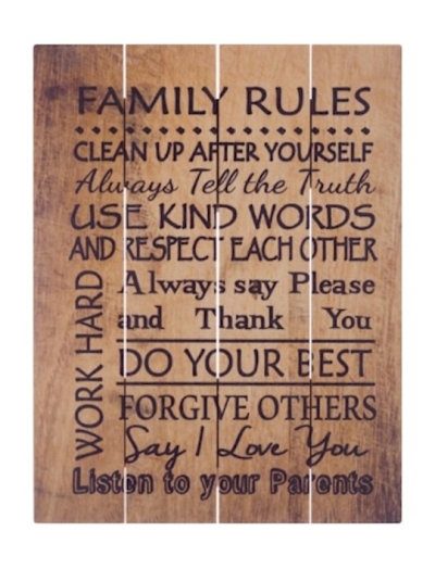 Rustic Pallet Art-Family Rules-Brown (9 x 12) | SHOPtheWORD
