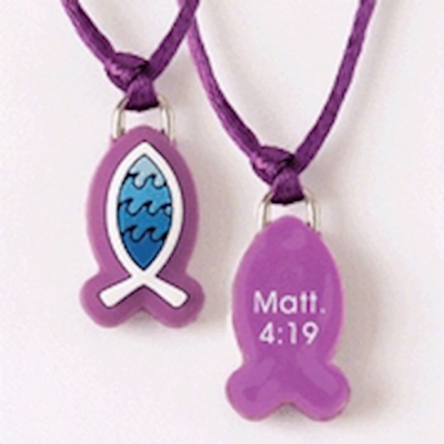 Necklace-Fish/Matthew 4:19 w/24" Chain-Rubber (Adjustable) (Carded) | SHOPtheWORD