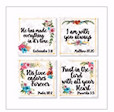Square House Coasters-Religious Floral (Set Of 4) (4") | SHOPtheWORD