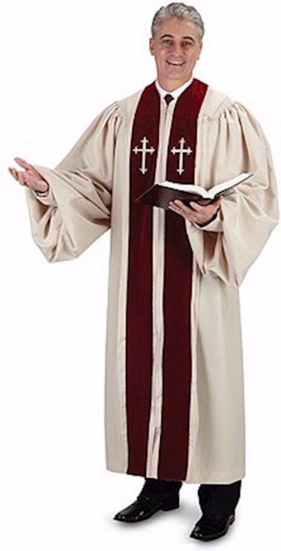 Robe-Embroidered Cross Pulpit-Velvet With Ivory Embroidery-Burgundy-Medium Long | SHOPtheWORD