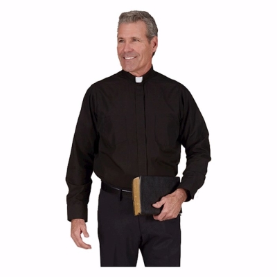 Clergy Shirt-Long Sleeve-100% Cotton-Tab Collar-Black Only (19 36 X 37) | SHOPtheWORD