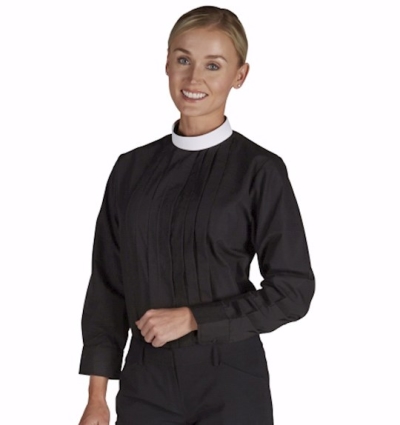 Clergy Blouse-Womens-Long Sleeve-Neckband-Black (Size 2X) | SHOPtheWORD