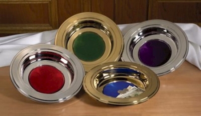 Offering Plate-Brass Tone-Purple Felt Pad | SHOPtheWORD