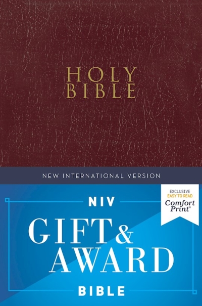 NIV Gift & Award Bible (Comfort Print)-Burgundy Leather-Look | SHOPtheWORD