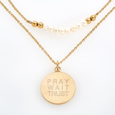 Necklace-Double Strand Fresh Water Pearl And Disc-Pray | SHOPtheWORD