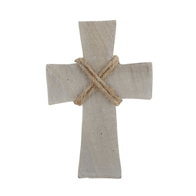 Standing Cross-Paulownia Wood-Grey/Jute (3.25" x 5" x 1.375") | SHOPtheWORD