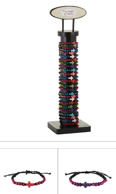 Bracelet-Threads Of Faith-Coconut Shell Cross w/Display (8") (6 Asst) (96 Pcs) (PKGT) | SHOPtheWORD