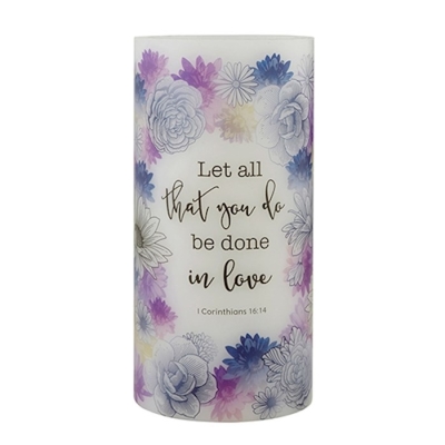 LED Candle Christian Verse-Done In Love (II Corinthians 16:14) (6") | SHOPtheWORD