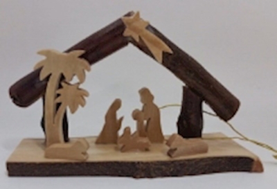 Ornament-Olive Wood-Grotto Nativity (3.75" Tall) | SHOPtheWORD