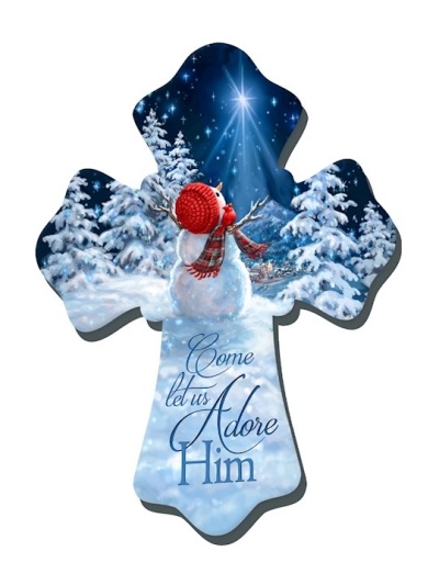 Wall Cross-Snowman/Come Let Us Adore Him (6" x 8") | SHOPtheWORD