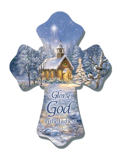 Wall Cross-Chapel In The Snow/Glory To God (6" x 8") | SHOPtheWORD