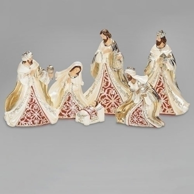 Nativity Set-6 Piece Laser Pleather Red & Cream (6.75" H) | SHOPtheWORD