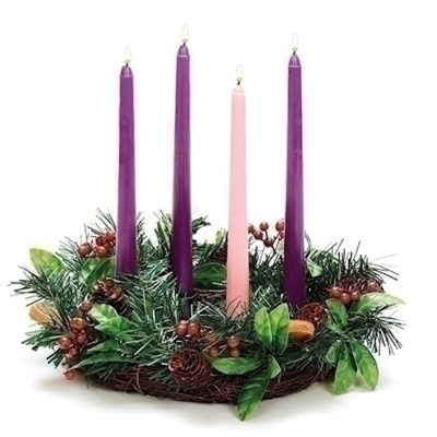 Advent Wreath w/Pine & Fruit Candleholder (14") | SHOPtheWORD