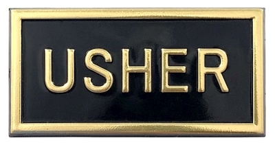 Badge-Usher-Pin Back-Black/Gold (1 x 2) (Pack Of 24) | SHOPtheWORD