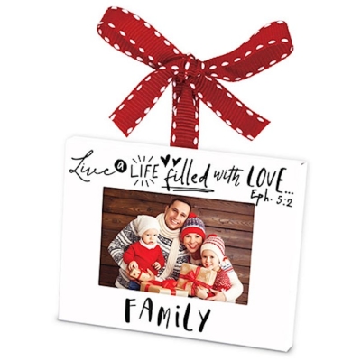 CHRISTMAS ORNAMENT FRAME-METAL-SCRIPTURE INK-FAMILY (#12231) | SHOPtheWORD