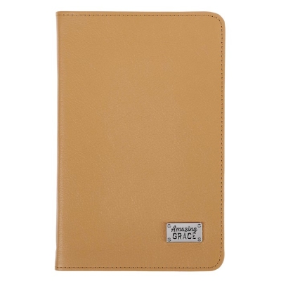 Journal-Leather-Amazing Grace Badge-Mustard by Art Gift Christian | SHOPtheWORD