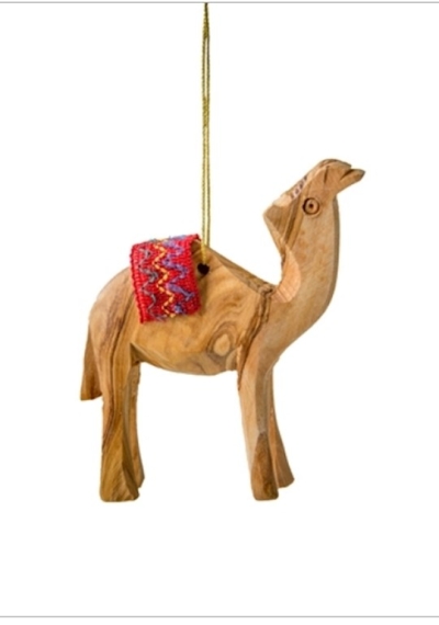 Ornament-Olive Wood-Camel w/Blanket (3") | SHOPtheWORD