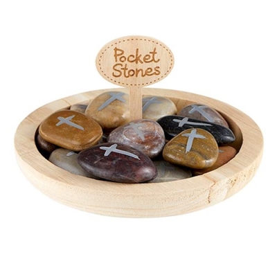 Pocket Stone-Natural Stone w/Cross Filled Display (24 Assorted) | SHOPtheWORD