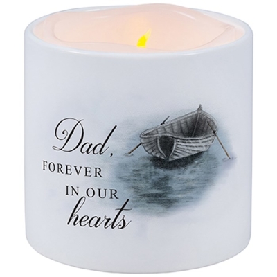 Candle With Ceramic Holder-Flickering LED--w/Timer-Vanilla-Dad (3" X 3") | SHOPtheWORD