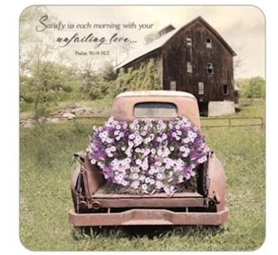 Boxed Coaster Set-Square Cork Back-Truck with Flowers (3.75") (Set Of 6) | SHOPtheWORD