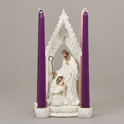 Advent Candleholder-Holy Family/Gold Dot (10.75"H) | SHOPtheWORD