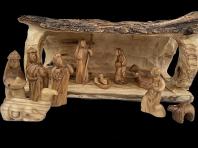 Nativity-Olive Wood-Large Branch Stable w/Modern Figures (17" X 8" x 8") (Tallest Figure 6") | SHOPtheWORD