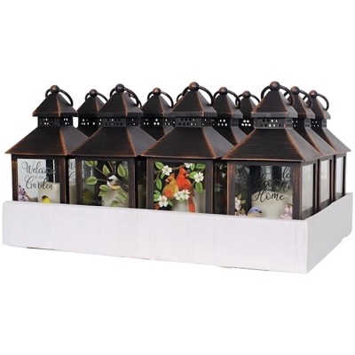 Lantern-Songbird w/LED Candle & Timer-Black (11" x 4" x 4") (3 Each of 4 Designs) | SHOPtheWORD