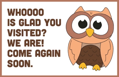 Postcard-Whoooo Is Glad You Visited? We Are! Come Again Soon (Pack Of 25) | SHOPtheWORD