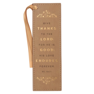 Bookmark-Faux Leather-Give Thanks Psalm 106:1 | SHOPtheWORD