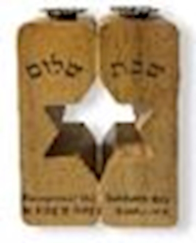 Candle Holder-Shabbat/Shalom Star Of God-Rubbed Wood | SHOPtheWORD