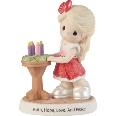 Figurine-Girl w/Advent Wreath/Faith Hope Love And Peace (5.25") | SHOPtheWORD