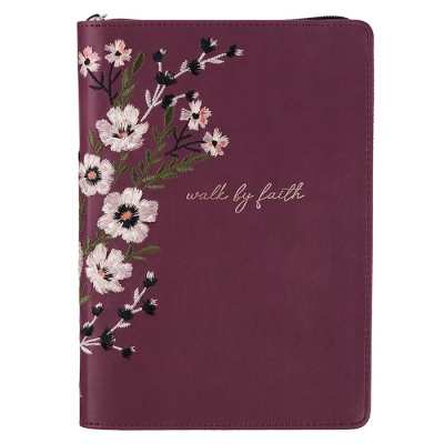Journal w/Zip Faux Leather-Walk by Faith 2Corinthians 5:7-Burgundy by Art Gift Christian | SHOPtheWORD