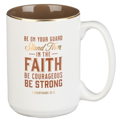 Mug-Stand Firm In The Faith-1Corinthians 16:13-White/Brown (14 Oz) | SHOPtheWORD