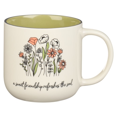 Mug-Sweet Friendship-Proverbs 27:9-Green/White Floral | SHOPtheWORD